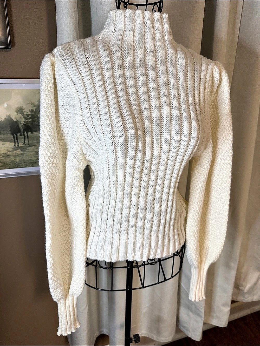 Ribbed Turtleneck Sweater in Cream Like New